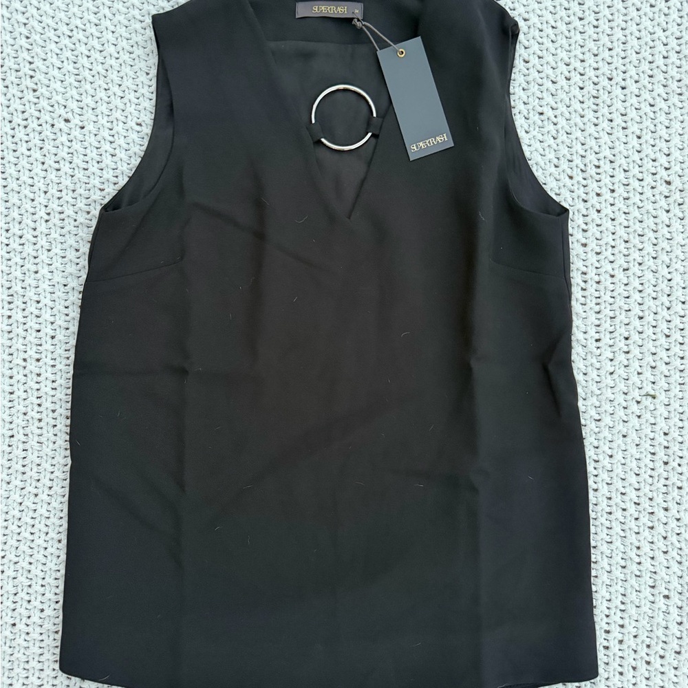 NWT Supertrash Black Top & Skirt Matching Set with Silver Ring Detail Size XS 34 - Picture 2 of 7